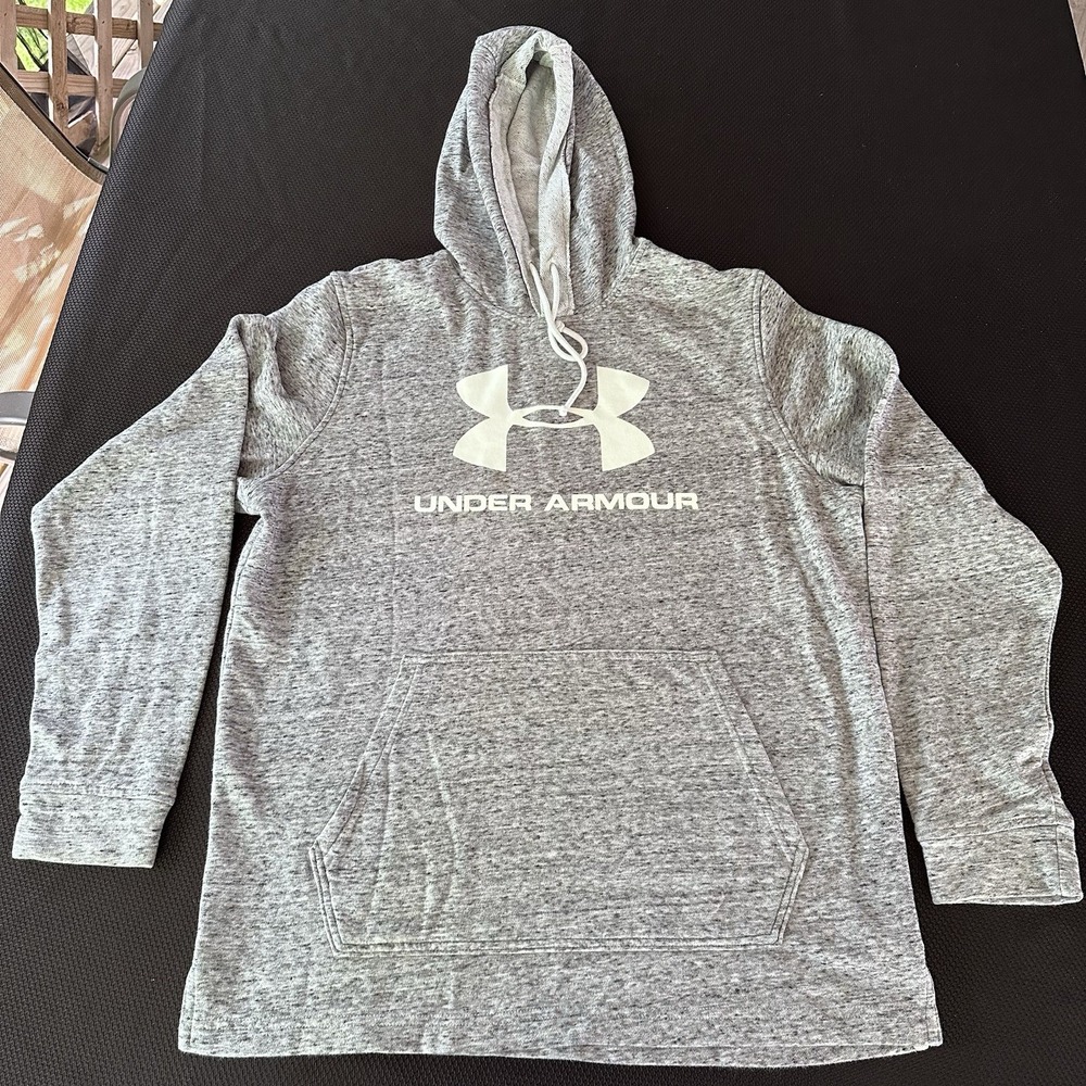 Under Armour Hoodie Sweatshirt Mens Medium Gray Pullover‎ Logo Pocket Active